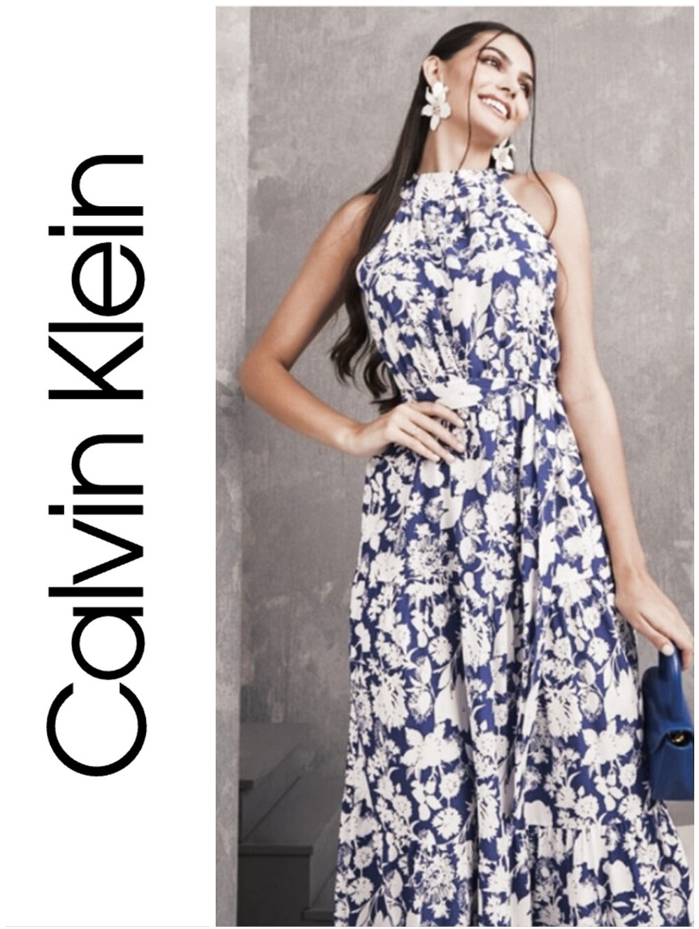 Navy Silk Botanical Maxi Dress